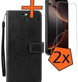 Nomfy Nomfy iPhone 16 Pro Hoesje Bookcase Met 2x Screenprotector - Zwart