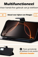 Nomfy Hoesje Geschikt voor iPhone 16 Pro Hoes Bookcase Flipcase Book Cover Met 2x Screenprotector - Hoes Geschikt voor iPhone 16 Pro Hoesje Book Case - Zwart