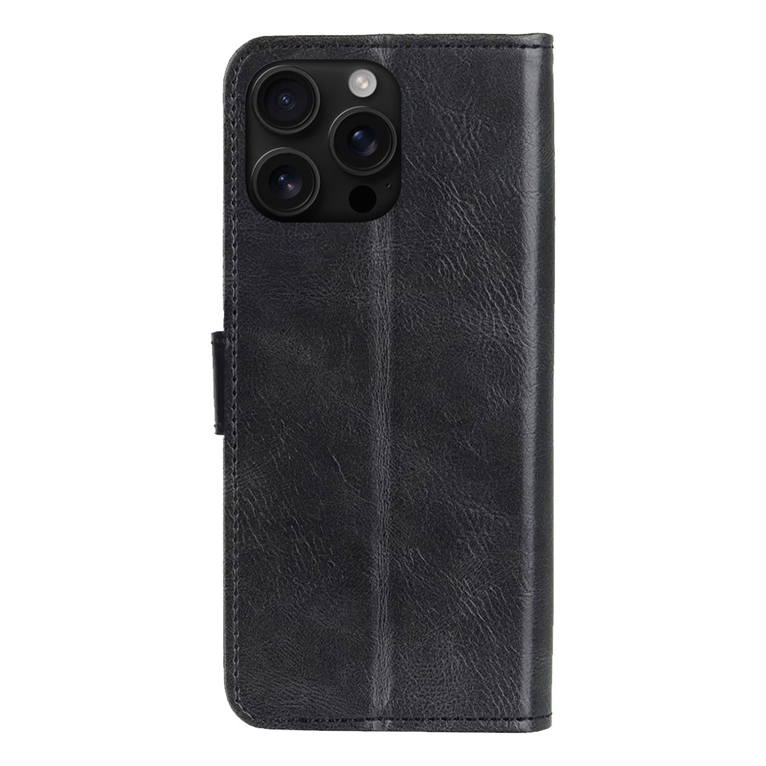 Nomfy Hoesje Geschikt voor iPhone 16 Pro Hoes Bookcase Flipcase Book Cover Met 2x Screenprotector - Hoes Geschikt voor iPhone 16 Pro Hoesje Book Case - Zwart