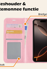 Nomfy Hoesje Geschikt voor iPhone 16 Pro Max Hoes Bookcase Flipcase Book Cover - Hoes Geschikt voor iPhone 16 Pro Max Hoesje Book Case - Lichtroze