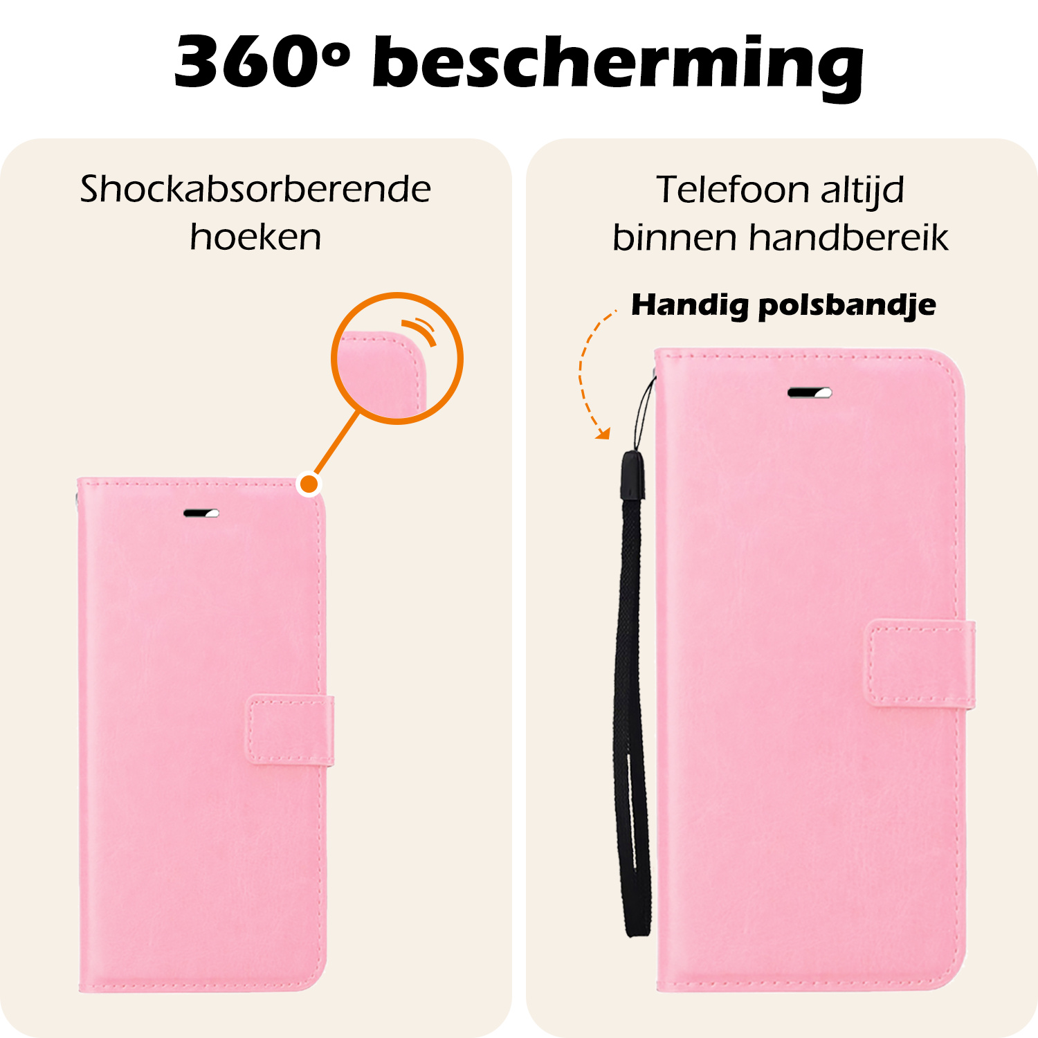 Nomfy Hoesje Geschikt voor iPhone 16 Pro Max Hoes Bookcase Flipcase Book Cover - Hoes Geschikt voor iPhone 16 Pro Max Hoesje Book Case - Lichtroze