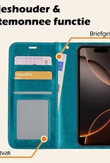 Nomfy Hoesje Geschikt voor iPhone 16 Pro Max Hoes Bookcase Flipcase Book Cover - Hoes Geschikt voor iPhone 16 Pro Max Hoesje Book Case - Turquoise