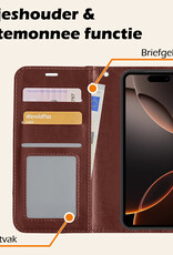 Nomfy Hoesje Geschikt voor iPhone 16 Pro Max Hoes Bookcase Flipcase Book Cover Met Screenprotector - Hoes Geschikt voor iPhone 16 Pro Max Hoesje Book Case - Bruin