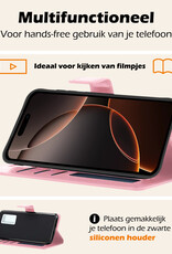 Nomfy Hoesje Geschikt voor iPhone 16 Pro Max Hoes Bookcase Flipcase Book Cover Met Screenprotector - Hoes Geschikt voor iPhone 16 Pro Max Hoesje Book Case - Lichtroze