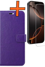 Nomfy Hoesje Geschikt voor iPhone 16 Pro Max Hoes Bookcase Flipcase Book Cover Met Screenprotector - Hoes Geschikt voor iPhone 16 Pro Max Hoesje Book Case - Paars