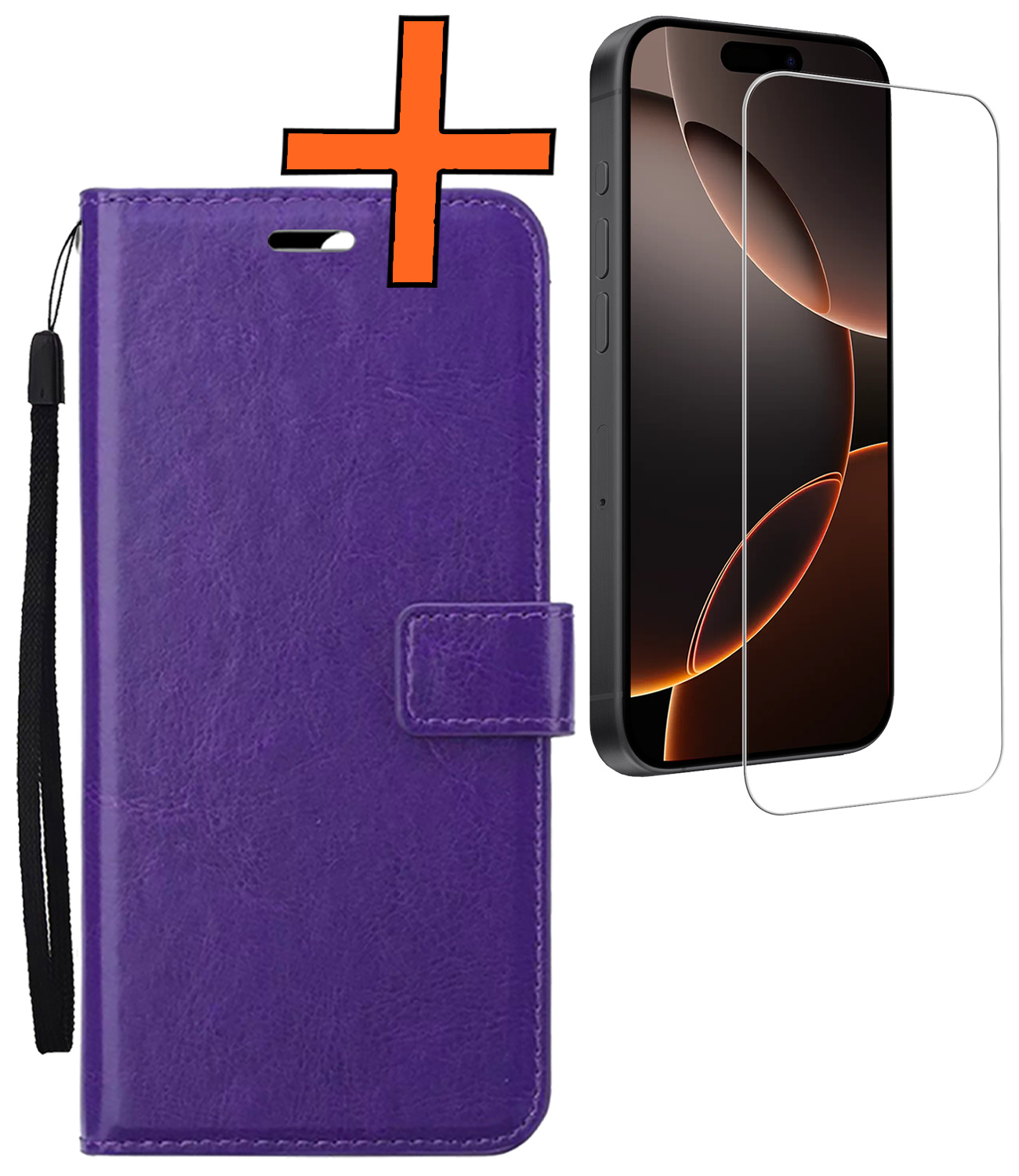 Nomfy Hoesje Geschikt voor iPhone 16 Pro Max Hoes Bookcase Flipcase Book Cover Met Screenprotector - Hoes Geschikt voor iPhone 16 Pro Max Hoesje Book Case - Paars