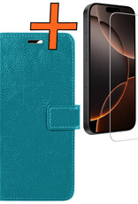 Nomfy Hoesje Geschikt voor iPhone 16 Pro Max Hoes Bookcase Flipcase Book Cover Met Screenprotector - Hoes Geschikt voor iPhone 16 Pro Max Hoesje Book Case - Turquoise