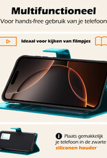 Nomfy Hoesje Geschikt voor iPhone 16 Pro Max Hoes Bookcase Flipcase Book Cover Met Screenprotector - Hoes Geschikt voor iPhone 16 Pro Max Hoesje Book Case - Turquoise