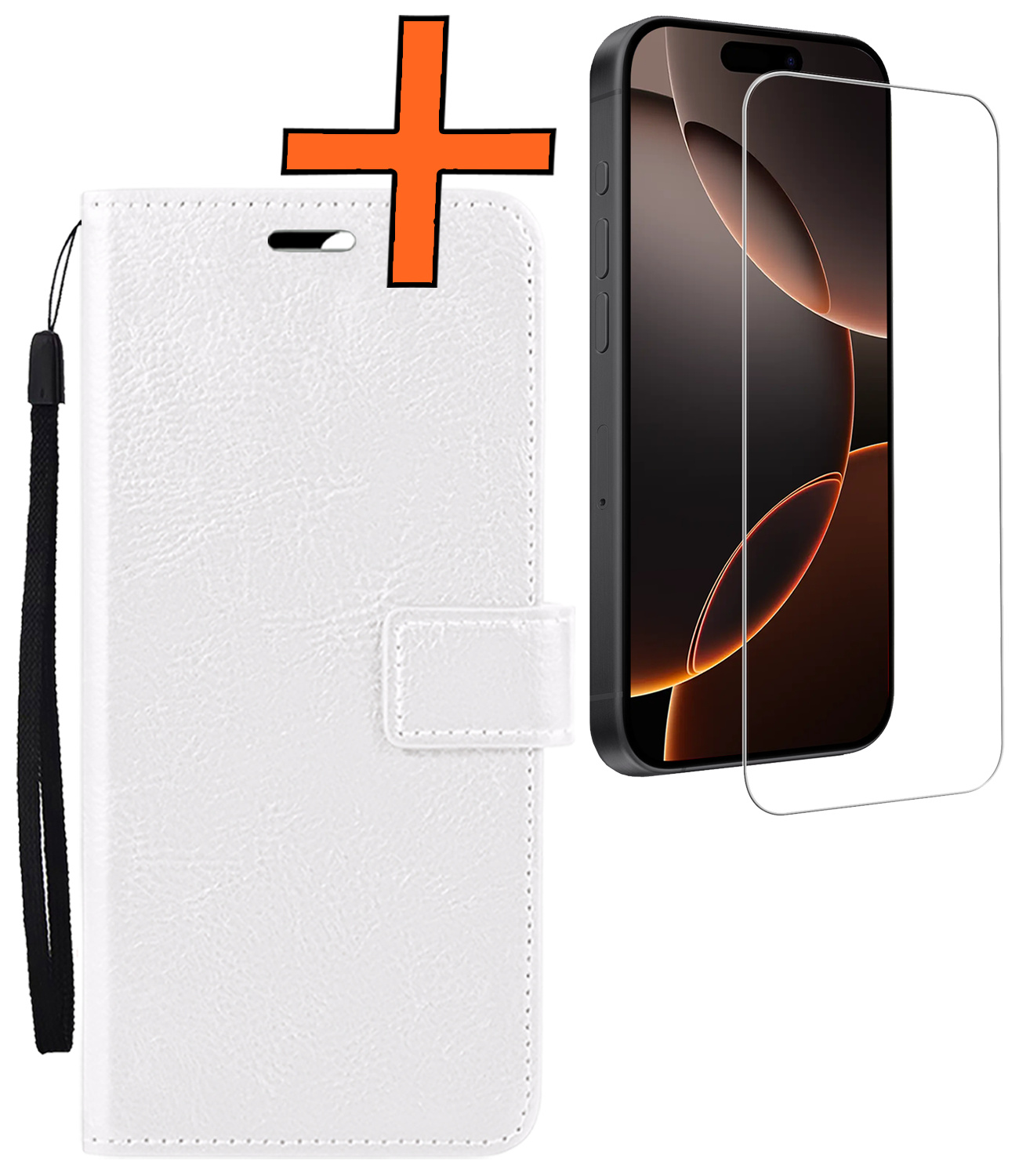 Nomfy Hoesje Geschikt voor iPhone 16 Pro Max Hoes Bookcase Flipcase Book Cover Met Screenprotector - Hoes Geschikt voor iPhone 16 Pro Max Hoesje Book Case - Wit