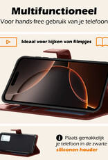 Nomfy Hoesje Geschikt voor iPhone 16 Pro Max Hoes Bookcase Flipcase Book Cover Met 2x Screenprotector - Hoes Geschikt voor iPhone 16 Pro Max Hoesje Book Case - Bruin