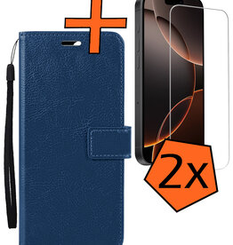 Nomfy Nomfy iPhone 16 Pro Max Hoesje Bookcase Met 2x Screenprotector - Donkerblauw