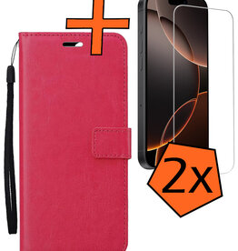 Nomfy Nomfy iPhone 16 Pro Max Hoesje Bookcase Met 2x Screenprotector - Donkerroze