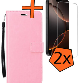 Nomfy Nomfy iPhone 16 Pro Max Hoesje Bookcase Met 2x Screenprotector - Lichtroze