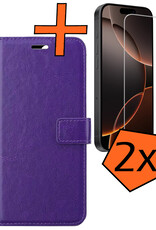 Nomfy Hoesje Geschikt voor iPhone 16 Pro Max Hoes Bookcase Flipcase Book Cover Met 2x Screenprotector - Hoes Geschikt voor iPhone 16 Pro Max Hoesje Book Case - Paars