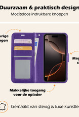 Nomfy Hoesje Geschikt voor iPhone 16 Pro Max Hoes Bookcase Flipcase Book Cover Met 2x Screenprotector - Hoes Geschikt voor iPhone 16 Pro Max Hoesje Book Case - Paars