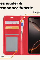 Nomfy Hoesje Geschikt voor iPhone 16 Pro Max Hoes Bookcase Flipcase Book Cover Met 2x Screenprotector - Hoes Geschikt voor iPhone 16 Pro Max Hoesje Book Case - Rood