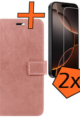 Nomfy Hoesje Geschikt voor iPhone 16 Pro Max Hoes Bookcase Flipcase Book Cover Met 2x Screenprotector - Hoes Geschikt voor iPhone 16 Pro Max Hoesje Book Case - Rosé goud