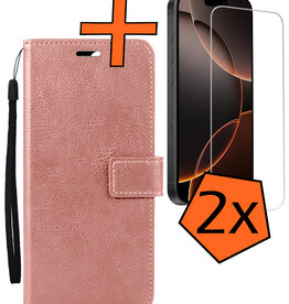 Nomfy Nomfy iPhone 16 Pro Max Hoesje Bookcase Met 2x Screenprotector - Rose Goud