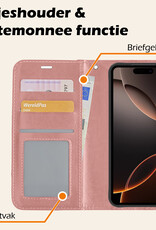 Nomfy Hoesje Geschikt voor iPhone 16 Pro Max Hoes Bookcase Flipcase Book Cover Met 2x Screenprotector - Hoes Geschikt voor iPhone 16 Pro Max Hoesje Book Case - Rosé goud