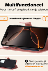 Nomfy Hoesje Geschikt voor iPhone 16 Pro Max Hoes Bookcase Flipcase Book Cover Met 2x Screenprotector - Hoes Geschikt voor iPhone 16 Pro Max Hoesje Book Case - Rosé goud