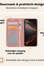 Nomfy Hoesje Geschikt voor iPhone 16 Pro Max Hoes Bookcase Flipcase Book Cover Met 2x Screenprotector - Hoes Geschikt voor iPhone 16 Pro Max Hoesje Book Case - Rosé goud