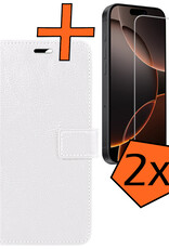 Nomfy Hoesje Geschikt voor iPhone 16 Pro Max Hoes Bookcase Flipcase Book Cover Met 2x Screenprotector - Hoes Geschikt voor iPhone 16 Pro Max Hoesje Book Case - Wit