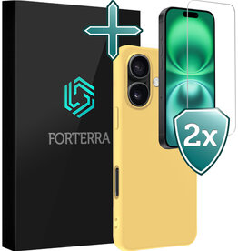 Forterra Forterra iPhone 16 Plus Hoesje Siliconen Met 2x Screenprotector Met Dichte Notch - Geel