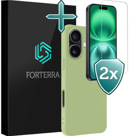 Forterra Forterra iPhone 16 Plus Hoesje Siliconen Met 2x Screenprotector Met Dichte Notch - Groen