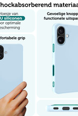 Forterra Hoesje Geschikt voor iPhone 16 Plus Case Siliconen Hoes Met 2x Screenprotector - Hoes Geschikt voor iPhone 16 Plus Hoesje Back Cover - Lichtblauw