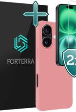 Forterra Hoesje Geschikt voor iPhone 16 Plus Case Siliconen Hoes Met 2x Screenprotector - Hoes Geschikt voor iPhone 16 Plus Hoesje Back Cover - Lichtroze