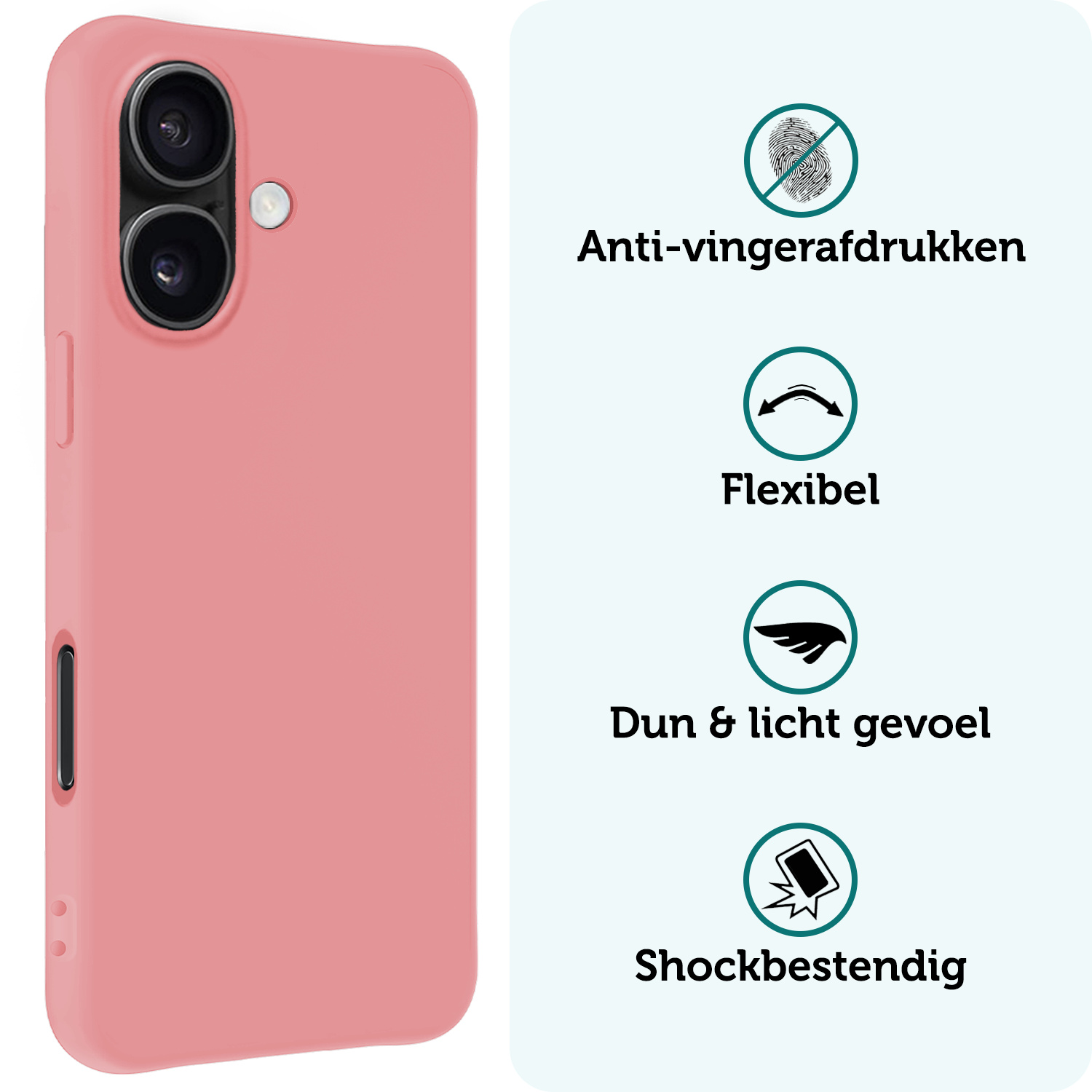 Forterra Hoesje Geschikt voor iPhone 16 Plus Case Siliconen Hoes Met 2x Screenprotector - Hoes Geschikt voor iPhone 16 Plus Hoesje Back Cover - Lichtroze