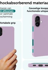 Forterra Hoesje Geschikt voor iPhone 16 Plus Case Siliconen Hoes Met 2x Screenprotector - Hoes Geschikt voor iPhone 16 Plus Hoesje Back Cover - Lila