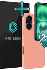 Forterra Hoesje Geschikt voor iPhone 16 Plus Case Siliconen Hoes Met 2x Screenprotector - Hoes Geschikt voor iPhone 16 Plus Hoesje Back Cover - Perzik
