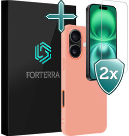 Forterra Forterra iPhone 16 Plus Hoesje Siliconen Met 2x Screenprotector Met Dichte Notch - Perzik
