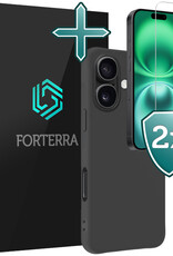 Forterra Hoesje Geschikt voor iPhone 16 Plus Case Siliconen Hoes Met 2x Screenprotector - Hoes Geschikt voor iPhone 16 Plus Hoesje Back Cover - Zwart