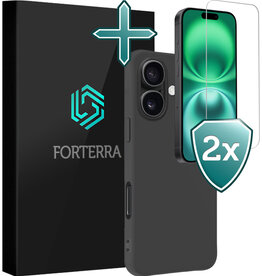 Forterra Forterra iPhone 16 Plus Hoesje Siliconen Met 2x Screenprotector Met Dichte Notch - Zwart