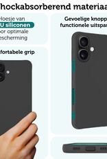 Forterra Hoesje Geschikt voor iPhone 16 Plus Case Siliconen Hoes Met 2x Screenprotector - Hoes Geschikt voor iPhone 16 Plus Hoesje Back Cover - Zwart
