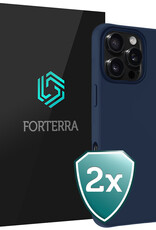 Forterra Hoesje Geschikt voor iPhone 16 Pro Case Siliconen Hoes - Hoes Geschikt voor iPhone 16 Pro Hoesje Back Cover - Donkerblauw - 2 PACK
