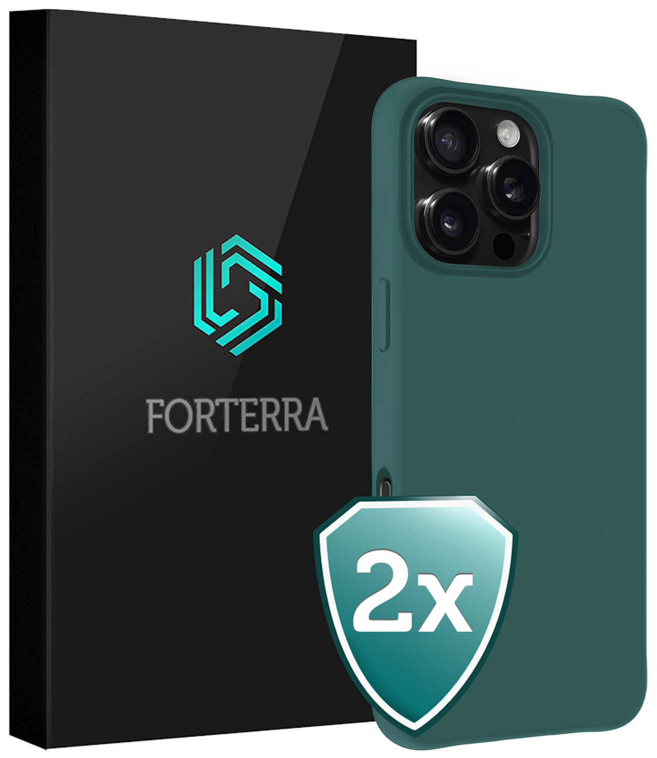 Forterra Hoesje Geschikt voor iPhone 16 Pro Case Siliconen Hoes - Hoes Geschikt voor iPhone 16 Pro Hoesje Back Cover - Donkergroen - 2 PACK