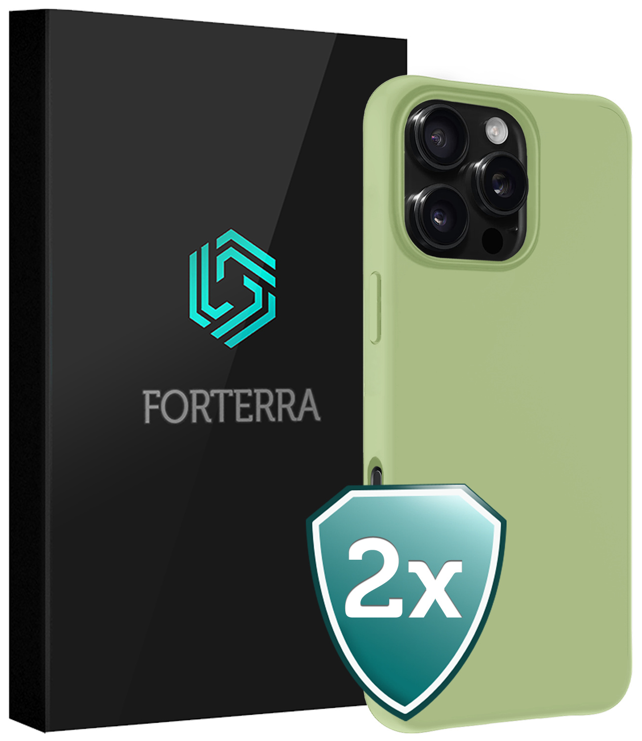 Forterra Hoesje Geschikt voor iPhone 16 Pro Case Siliconen Hoes - Hoes Geschikt voor iPhone 16 Pro Hoesje Back Cover - Groen - 2 PACK