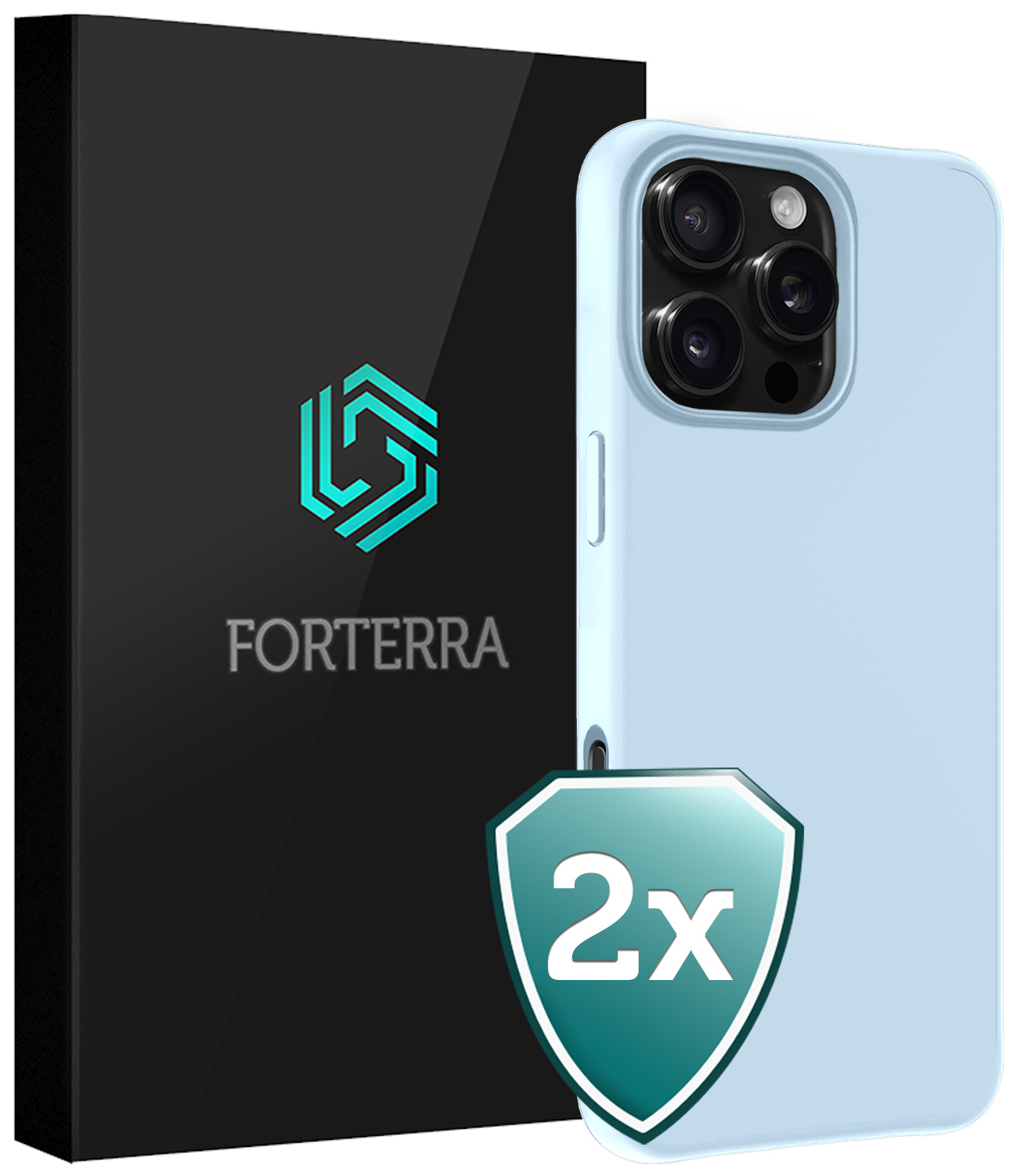 Forterra Hoesje Geschikt voor iPhone 16 Pro Case Siliconen Hoes - Hoes Geschikt voor iPhone 16 Pro Hoesje Back Cover - Lichtblauw - 2 PACK