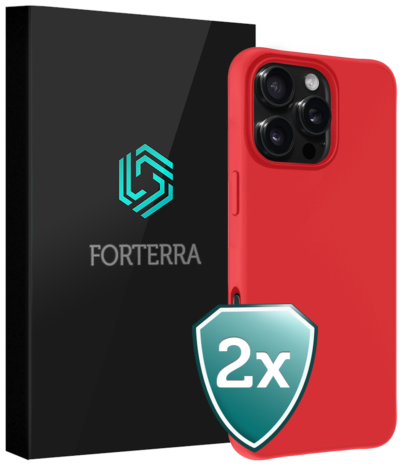 Forterra Hoesje Geschikt voor iPhone 16 Pro Case Siliconen Hoes - Hoes Geschikt voor iPhone 16 Pro Hoesje Back Cover - Rood - 2 PACK