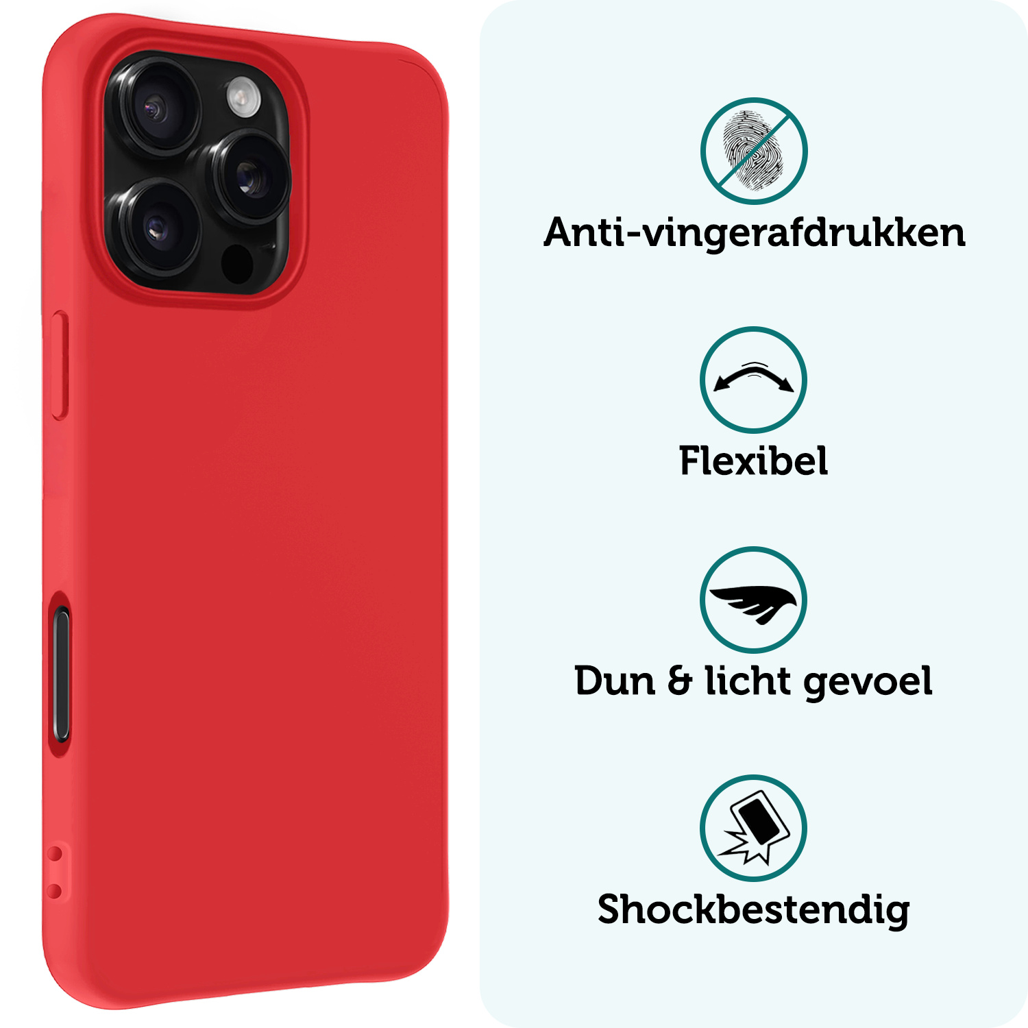 Forterra Hoesje Geschikt voor iPhone 16 Pro Case Siliconen Hoes - Hoes Geschikt voor iPhone 16 Pro Hoesje Back Cover - Rood - 2 PACK