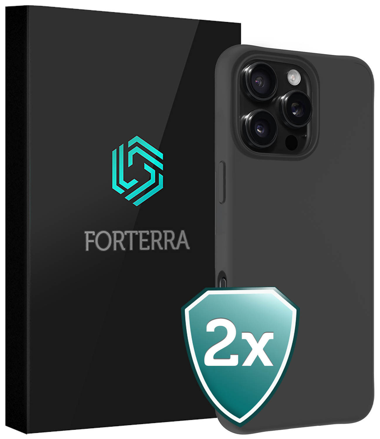 Forterra Hoesje Geschikt voor iPhone 16 Pro Case Siliconen Hoes - Hoes Geschikt voor iPhone 16 Pro Hoesje Back Cover - Zwart - 2 PACK