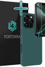 Forterra Hoesje Geschikt voor iPhone 16 Pro Case Siliconen Hoes Met Screenprotector - Hoes Geschikt voor iPhone 16 Pro Hoesje Back Cover - Donkergroen