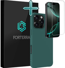 Forterra Forterra iPhone 16 Pro Hoesje Siliconen Met Screenprotector Met Dichte Notch - Donkergroen
