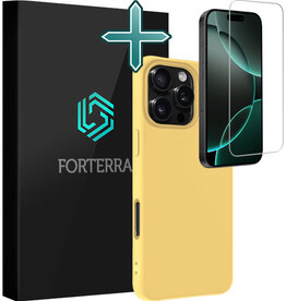 Forterra Forterra iPhone 16 Pro Hoesje Siliconen Met Screenprotector Met Dichte Notch - Geel