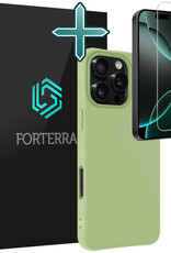 Forterra Hoesje Geschikt voor iPhone 16 Pro Case Siliconen Hoes Met Screenprotector - Hoes Geschikt voor iPhone 16 Pro Hoesje Back Cover - Groen