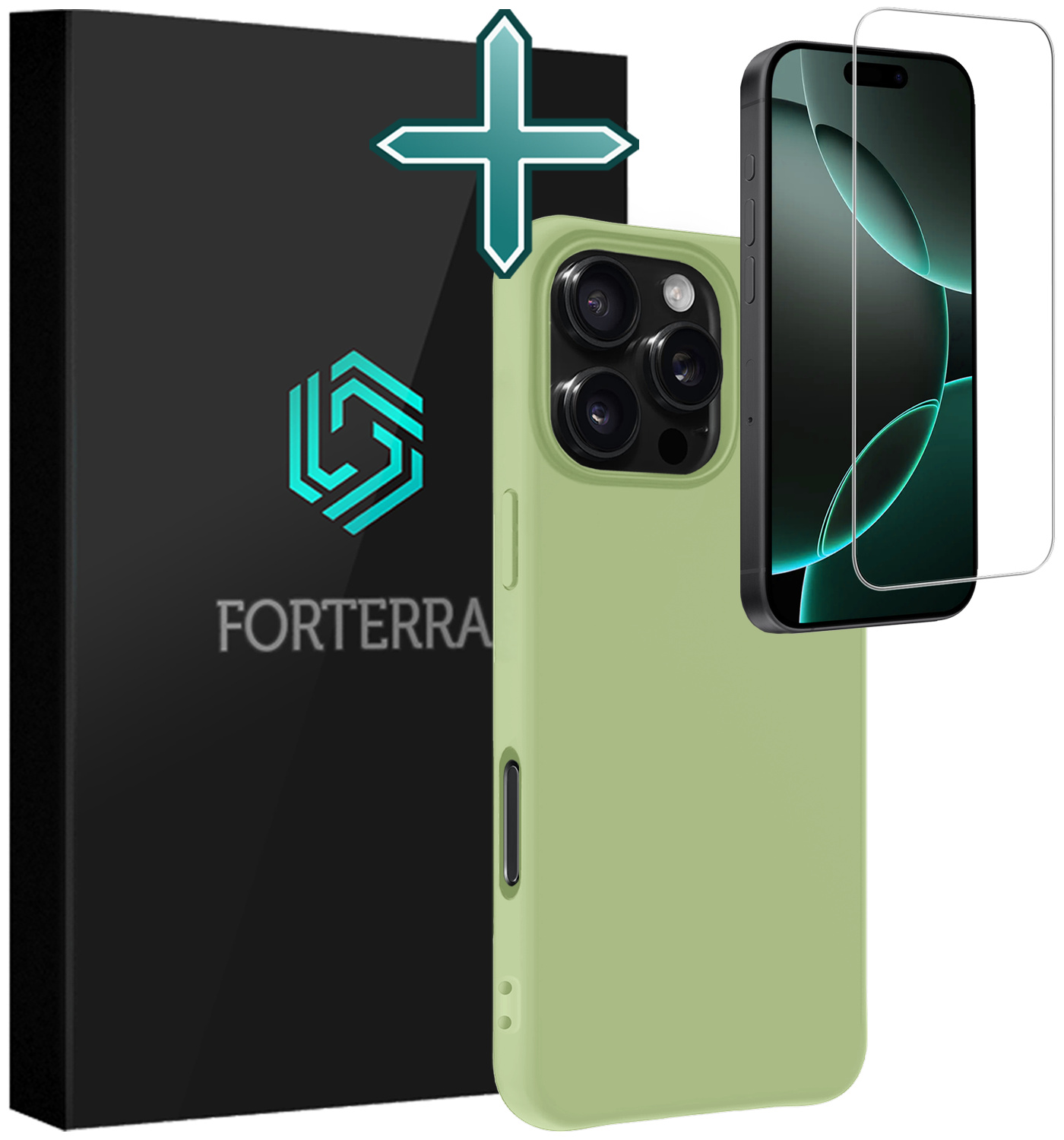 Forterra Hoesje Geschikt voor iPhone 16 Pro Case Siliconen Hoes Met Screenprotector - Hoes Geschikt voor iPhone 16 Pro Hoesje Back Cover - Groen