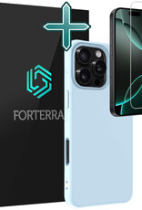 Forterra Hoesje Geschikt voor iPhone 16 Pro Case Siliconen Hoes Met Screenprotector - Hoes Geschikt voor iPhone 16 Pro Hoesje Back Cover - Lichtblauw